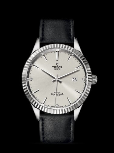 Tudor Style 41 Stainless Steel / Fluted / Silver-Diamond / Strap