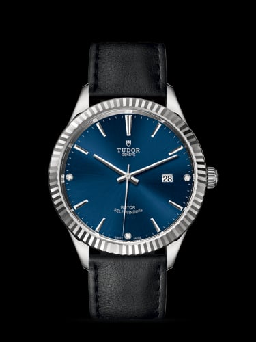 Tudor Style 41 Stainless Steel / Fluted / Blue-Diamond / Strap