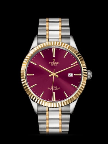 Tudor Style 41 Stainless Steel / Yellow Gold / Fluted / Burgundy / Bracelet