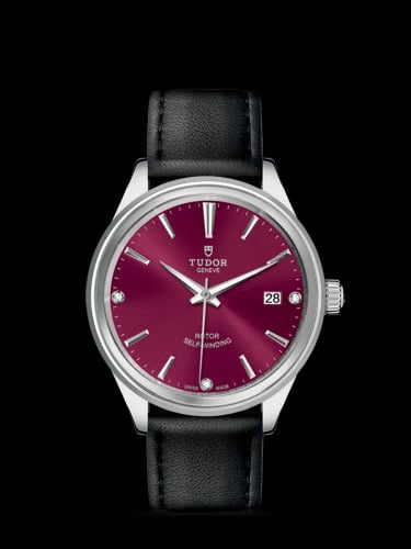 Tudor Style 38 Stainless Steel / Burgundy-Diamond / Strap