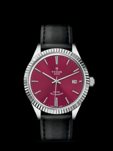 Tudor Style 38 Stainless Steel / Fluted / Burgundy / Strap