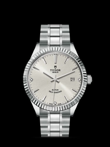 Tudor Style 38 Stainless Steel / Fluted / Silver-Diamond / Bracelet