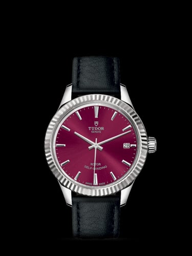 Tudor Style 34 Stainless Steel / Fluted / Burgundy / Strap