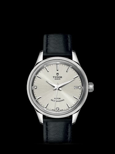 Tudor Style 34 Stainless Steel / Silver-Diamond / Strap