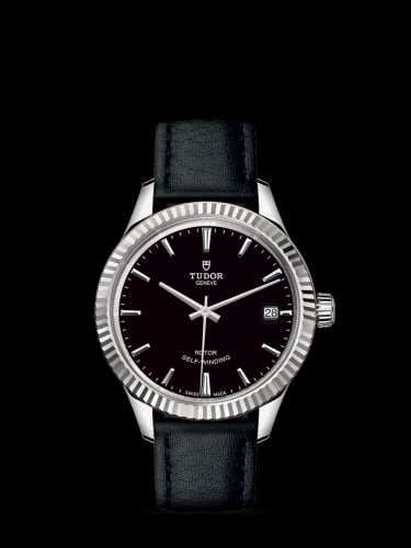 Tudor Style 34 Stainless Steel / Fluted / Black / Strap