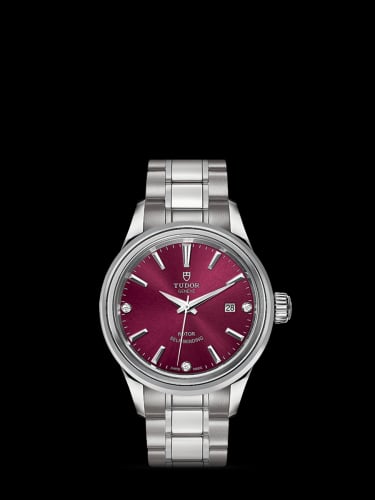 Tudor Style 28 Stainless Steel / Burgundy-Diamond / Bracelet