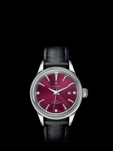 Tudor Style 28 Stainless Steel / Burgundy-Diamond / Strap