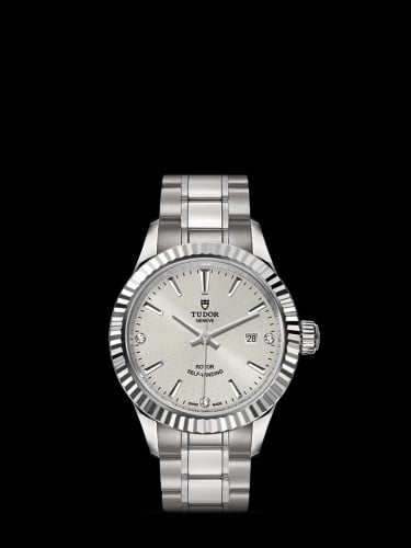 Tudor Style 28 Stainless Steel / Fluted / Silver-Diamond / Bracelet