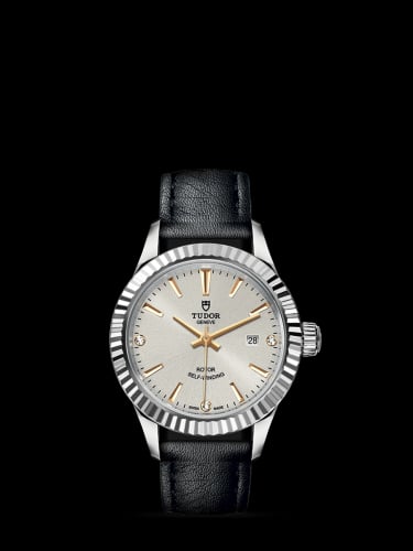 Tudor Style 28 Stainless Steel / Fluted / Silver-Diamond / Strap