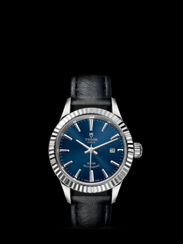Tudor Style 28 Stainless Steel / Fluted / Blue / Strap