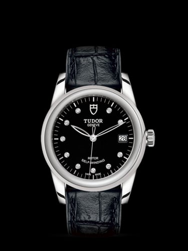 Tudor Glamour Date 36 Stainless Steel / Black-Diamond / Strap