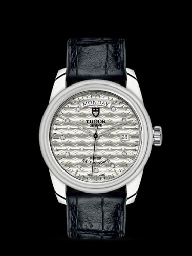 Tudor Glamour Day + Date Stainless Steel / Jacquard Silver-Diamond / Strap