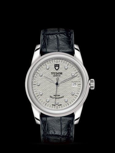 Tudor Glamour Date 36 Stainless Steel / Jacquard Silver-Diamond / Strap