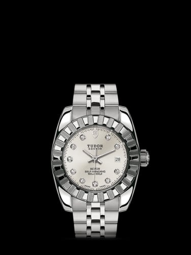 Tudor Classic 28 Stainless Steel / Fluted / Silver-Diamond / Bracelet