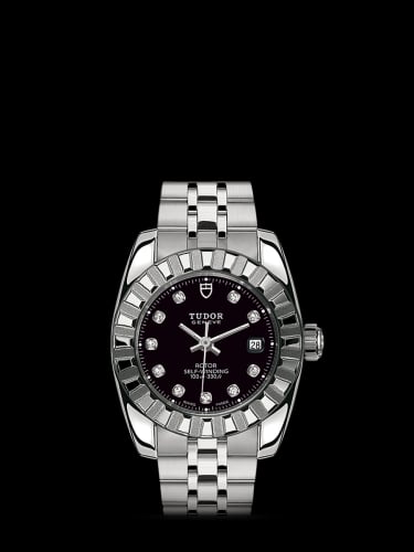 Tudor Classic 28 Stainless Steel / Fluted / Black-Diamond / Bracelet