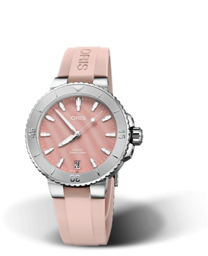 Oris Aquis Date 36.5 Stainless Steel / Blush Pink / Rubber