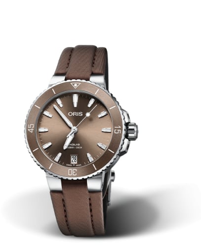 Oris Aquis Date 36.5 Stainless Steel / Brown / Textile