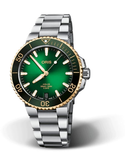 Oris Aquis Date Calibre 400 41.5 Staineless Steel - Yellow Gold / Green / Bracelet