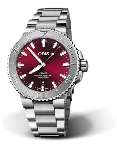 Oris Aquis Date 43.5 Relief Stainless Steel / Cherry / Bracelet