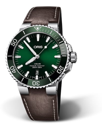 Oris Aquis Date 43.5 Stainless Steel / Green / Calf