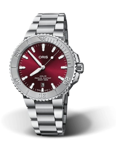 Oris Aquis Date 41.5 Relief Stainless Steel / Cherry / Bracelet