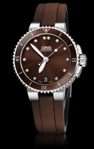 Oris Aquis Date Diamonds 36 Stainless Steel / Brown - Diamond / Rubber