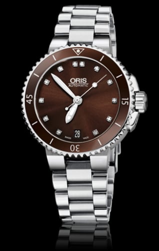 Oris Aquis Date Diamonds 36 Stainless Steel / Brown - Diamond / Bracelet