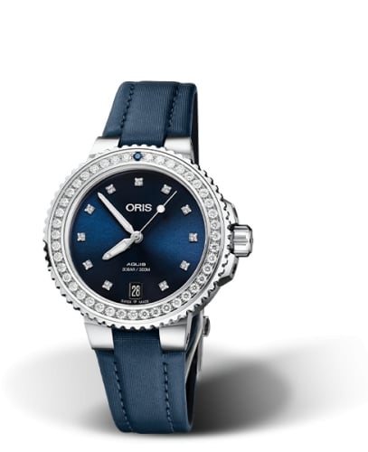 Oris Aquis Date Diamonds 36.5 Stainless Steel - Diamond / Blue - Diamond / Textile
