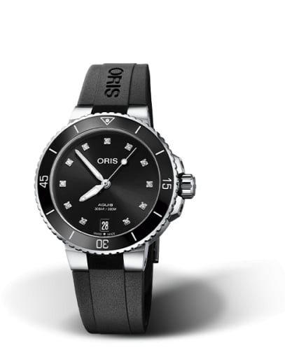 Oris Aquis Date 36.5 Stainless Steel / Black - Diamond / Rubber