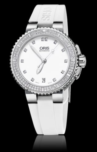 Oris Aquis Date Diamonds 36 Stainless Steel / White - Diamond / Rubber