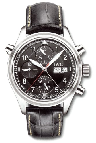 IWC Schaffhausen Pilot's Watch Spitfire Double Chronograph Stainless Steel / Black / French / Strap