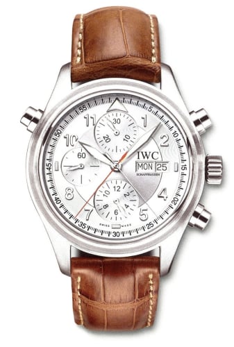 IWC Schaffhausen Pilot's Watch Spitfire Double Chronograph Stainless Steel / Silver / French / Strap