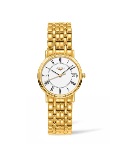 Longines Presence Quartz 30mm PVD Gold / White - Roman / Bracelet