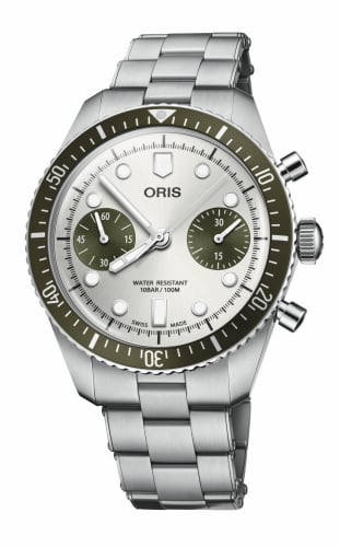 Oris Divers Sixty-Five 40 Chronograph Stainless Steel / Silver - Green / Bracelet