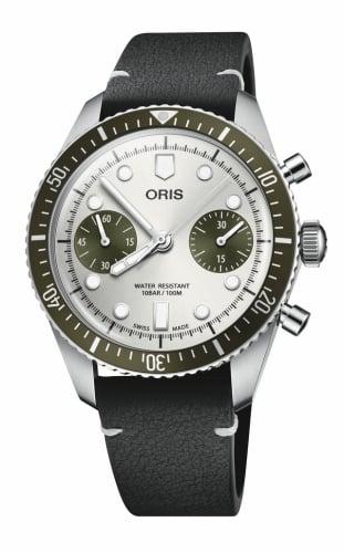 Oris Divers Sixty-Five 40 Chronograph Stainless Steel / Silver - Green / Strap