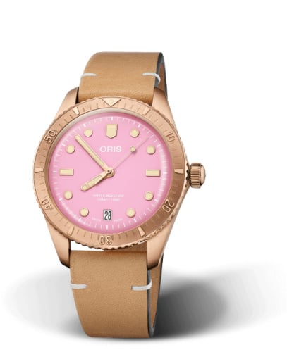 Oris Divers Sixty-Five 38 Cotton Candy Lipstick Pink / Calf