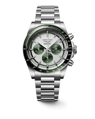 Longines Conquest Chronograph 42 Stainless Steel / Silver - Green / Bracelet