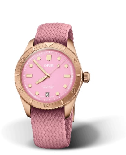 Oris Divers Sixty-Five 38 Cotton Candy Lipstick Pink / Perlon