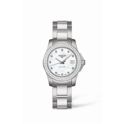 Longines Conquest 29.5 Quartz Stainless Steel Double Row Diamond Bezel