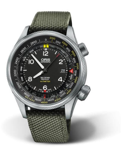 Oris Big Crown ProPilot Altimeter Meter / Green Textile
