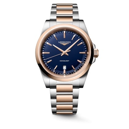 Longines Conquest Quartz 41 Stainless Steel - Red Gold / Blue / Bracelet