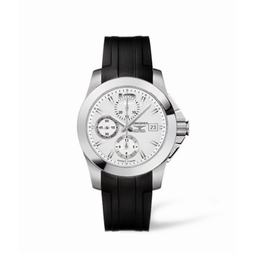 Longines Conquest Chronograph Silver Rubber