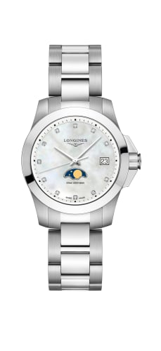 Longines Conquest 34 Quartz Moonphase Stainless Steel / MOP / Bracelet