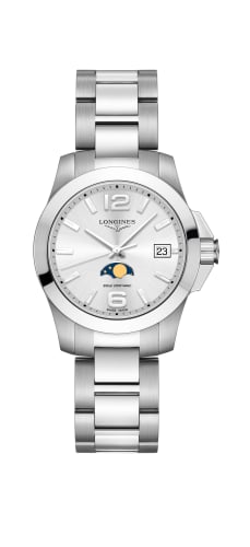 Longines Conquest 34 Quartz Moonphase Stainless Steel / Silver / Bracelet