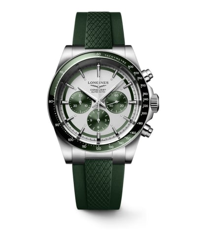 Longines Conquest Chronograph 42 Stainless Steel / Silver - Green / Rubber
