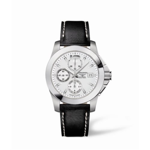 Longines Conquest Chronograph Silver Leather