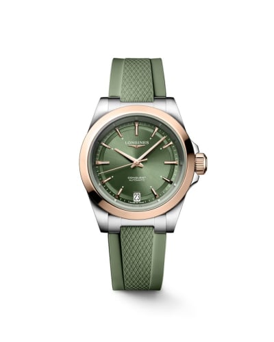 Longines Conquest 34 Stainless Steel - Pink Gold / Green / Rubber