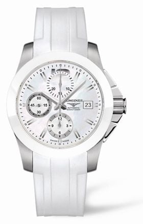 Longines Conquest Chronograph White Ceramic Rubber