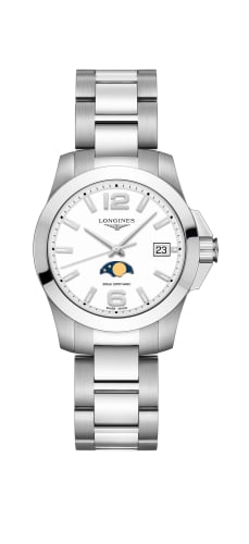 Longines Conquest 34 Quartz Moonphase Stainless Steel / White / Bracelet