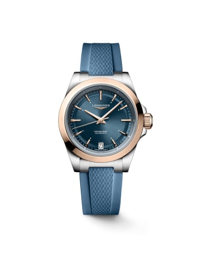 Longines Conquest 34 Stainless Steel - Pink Gold / Blue / Rubber